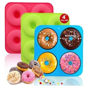 Silicone Donut Baking Molds - Pink, Green, Blue 4”
